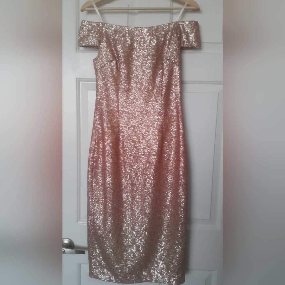Vince Camuto Strapless Gold Sequin Dress